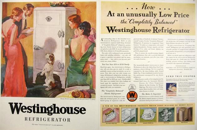 1931 Westinghouse Refrigerator Ad ~ Wire Fox Terrier