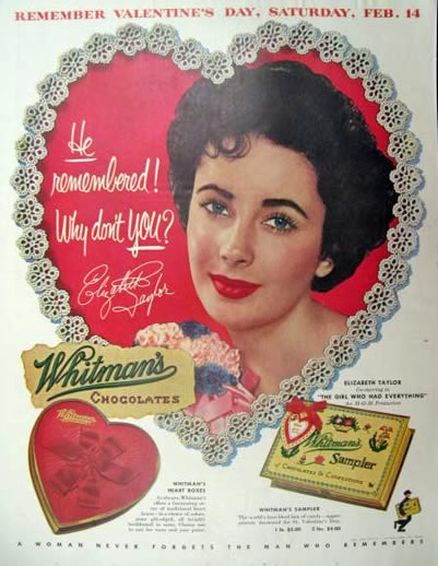 1953 Whitman's Chocolate Ad ~ Elizabeth Taylor