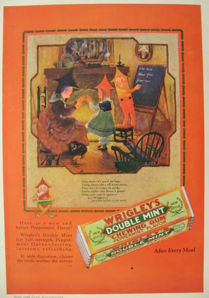 1928 Wrigley's Gum Ad ~ Mother Goose Up-To-Date ~ Buckle My Shoe