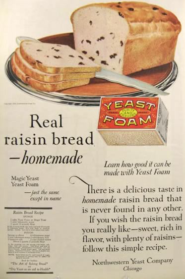1920 Yeast Foam Ad ~ Raisin Bread Recipe